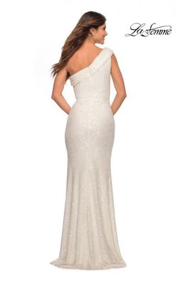 Style 29627 La Femme White Size 4 Floor Length One Shoulder Mermaid Dress on Queenly