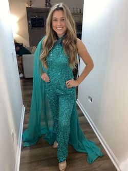Ashley Lauren Green Size 4 Floor Length Jumpsuit Dress on Queenly