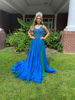 Jovani Blue Size 4 Jewelled Fully Beaded Quinceanera Pageant Tulle A-line Dress on Queenly