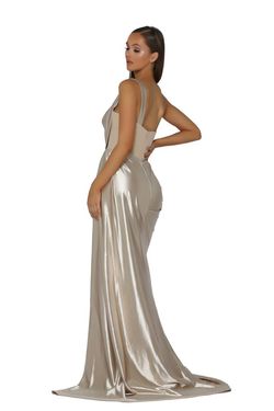 Style PS5021 Portia & Scarlett Gold Size 0 Silk Jersey Tall Height Side slit Dress on Queenly