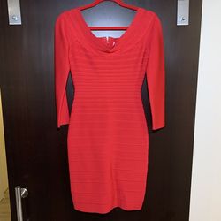 Herve Leger Red Size 4 Bodycon Sleeves Cocktail Dress on Queenly