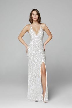 Style 3214 Primavera Couture White Size 8 Floor Length Beaded Top Prom Wedding Side slit Dress on Queenly