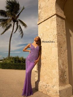 Style 3741 Primavera Couture Purple Size 12 Tall Height Floor Length V Neck Mermaid Dress on Queenly
