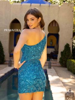 Style 3836 Primavera Couture Blue Size 0 One Shoulder Euphoria Mini Floor Length Cocktail Dress on Queenly
