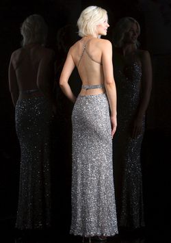 Style 48389 Scala Silver Size 8 Floor Length Sequin Straight Dress on Queenly