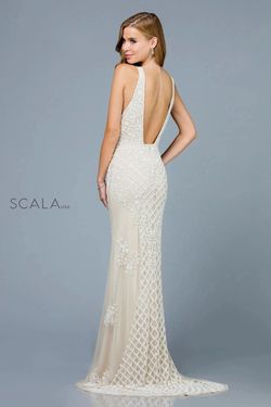Style 48787 Scala White Size 4 Beaded Top Tall Height Prom Ivory Mermaid Dress on Queenly