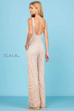 Style 60295 Scala White Size 6 Bachelorette Floor Length Fitted Jumpsuit Dress on Queenly
