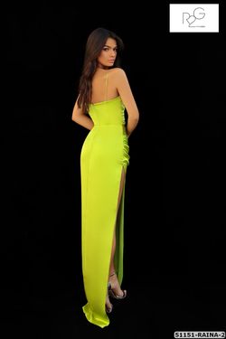 Style 51151 Tarik Ediz Green Size 4 Floor Length Side slit Dress on Queenly