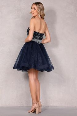 Style 2027H3393 Terani Couture Blue Size 8 Floor Length Navy Black Tie Free Shipping Cocktail Dress on Queenly