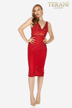 Style 2011C2005 Terani Couture Red Size 6 Floor Length Free Shipping Cocktail Dress on Queenly