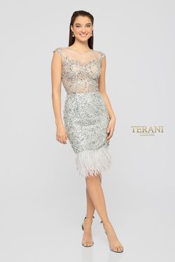 Style 1911C9024 Terani Couture Silver Size 4 Floor Length Euphoria Cocktail Dress on Queenly