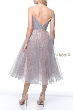 Style 1922C0049 Terani Couture Silver Size 2 Tall Height Mini Cocktail Dress on Queenly