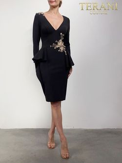 Style 2111C4551 Terani Couture Black Size 4 Euphoria Free Shipping Tall Height Cocktail Dress on Queenly