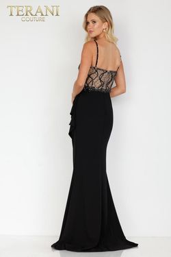 Style 2221E0352 Terani Couture Black Size 8 Free Shipping Pageant Tall Height Side slit Dress on Queenly