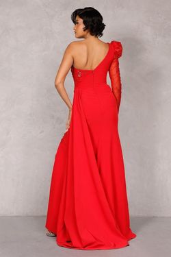 Style 2214E0164 Terani Couture Red Size 6 Black Tie Side slit Dress on Queenly