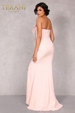 Style 2021E2818 Terani Couture Pink Size 12 Plus Size Floor Length Side slit Dress on Queenly