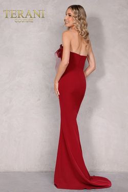 Style 2021E2818 Terani Couture Red Size 16 Black Tie Burgundy Plus Size Side slit Dress on Queenly