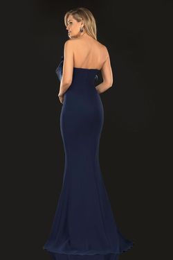 Style 2021E2818 Terani Couture Blue Size 18 Plus Size Side slit Dress on Queenly
