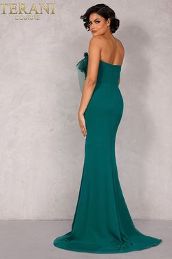 Style 2021E2818 Terani Couture Green Size 12 Floor Length Plus Size Side slit Dress on Queenly