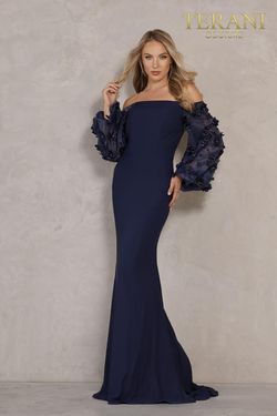 Style 1911E9128 Terani Couture Blue Size 4 Black Tie Mermaid Dress on Queenly