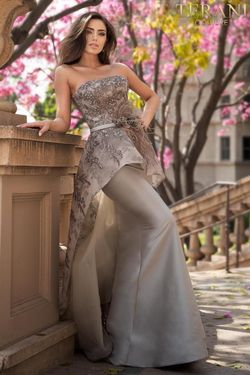 Style 2021E2865 Terani Couture Nude Size 12 Train Lace Free Shipping Tulle Mermaid Dress on Queenly