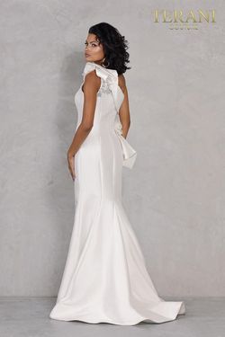 Style 2011E2427 Terani Couture White Size 16 Jewelled Sequin Free Shipping Tall Height Side slit Dress on Queenly