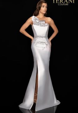 Style 2011E2103 Terani Couture Silver Size 4 Black Tie Free Shipping Side slit Dress on Queenly