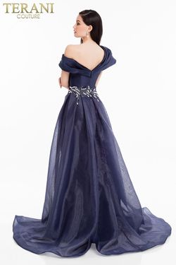 Style 1821E7100 Terani Couture Blue Size 4 Side slit Dress on Queenly
