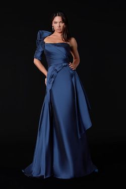 Style 2111E4747 Terani Couture Blue Size 10 Navy Black Tie Free Shipping Straight Dress on Queenly