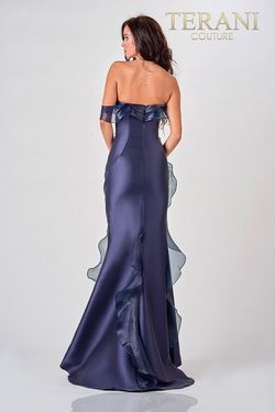 Style 2111E4743 Terani Couture Blue Size 4 Tall Height Black Tie Mermaid Dress on Queenly