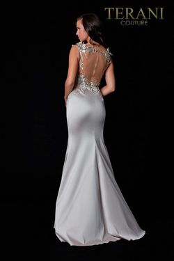 Style 2111E4751 Terani Couture Silver Size 4 Tall Height Floor Length Free Shipping Side slit Dress on Queenly