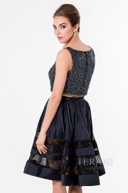 Style 1521H0103 Terani Couture Blue Size 6 Navy Black Tie Free Shipping Cocktail Dress on Queenly