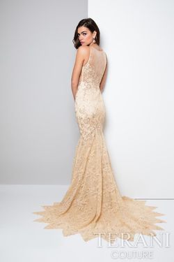 Style 1711GL3526 Terani Couture Gold Size 4 Free Shipping Pageant Mermaid Dress on Queenly