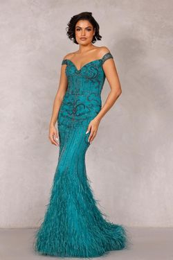 Style 2214GL0113 Terani Couture Green Size 8 Black Tie Emerald Mermaid Dress on Queenly