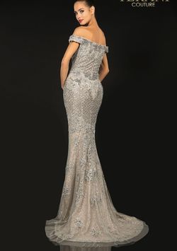 Style 1913GL9586 Terani Couture Silver Size 0 Pageant Floor Length Free Shipping Mermaid Dress on Queenly