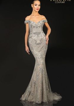 Style 1913GL9586 Terani Couture Silver Size 20 Plus Size Tall Height Free Shipping Pageant Mermaid Dress on Queenly