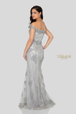 Style 1912GL9572 Terani Couture Silver Size 16 Tall Height Pageant Free Shipping Mermaid Dress on Queenly