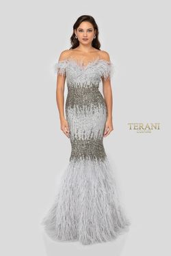 Style 1911GL9512 Terani Couture Silver Size 4 Pageant Floor Length Mermaid Dress on Queenly