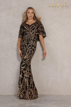 Style 2011GL2186 Terani Couture Black Tie Size 8 Tall Height Straight Dress on Queenly