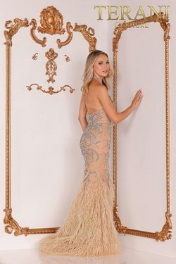 Style 2111GL5026 Terani Couture Nude Size 8 Tall Height Pageant Floor Length Free Shipping Mermaid Dress on Queenly