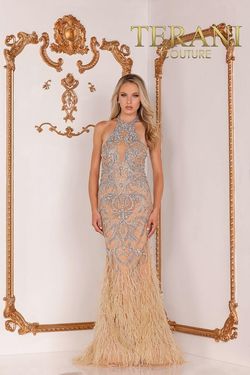 Style 2111GL5026 Terani Couture Nude Size 8 Floor Length Sequin Jewelled Mermaid Dress on Queenly