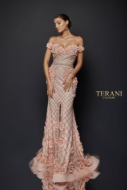 Style 1922GL0682 Terani Couture Pink Size 10 Tall Height Floor Length Free Shipping Side slit Dress on Queenly