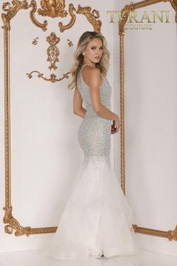 Style 2215GL0111 Terani Couture White Size 6 Tall Height Floor Length Pageant Free Shipping Mermaid Dress on Queenly
