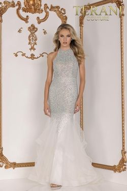 Style 2215GL0111 Terani Couture White Size 10 Sequin Beaded Top Wedding Prom Mermaid Dress on Queenly
