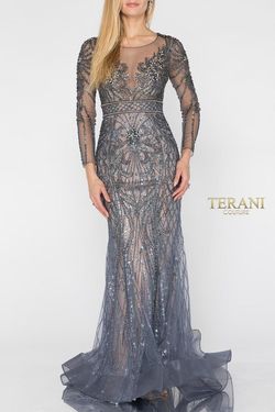 Style 1922GL0670 Terani Couture Silver Size 12 Floor Length Free Shipping Straight Dress on Queenly