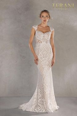 Style 1811GL6477 Terani Couture Nude Size 0 Pageant Ivory Tall Height Straight Dress on Queenly