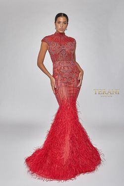 Style 1721GL4446 Terani Couture Red Size 4 Black Tie Pageant Floor Length Mermaid Dress on Queenly