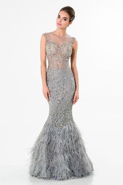 Style 1521GL0816 Terani Couture Silver Size 4 Pageant Floor Length Mermaid Dress on Queenly