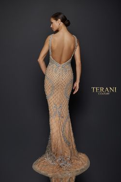 Style 1921GL0609 Terani Couture Nude Size 4 Floor Length Free Shipping Pageant Side slit Dress on Queenly
