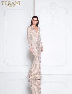 Style 1811GL6436 Terani Couture Nude Size 0 Free Shipping Jewelled Sequin Pageant Tall Height Straight Dress on Queenly